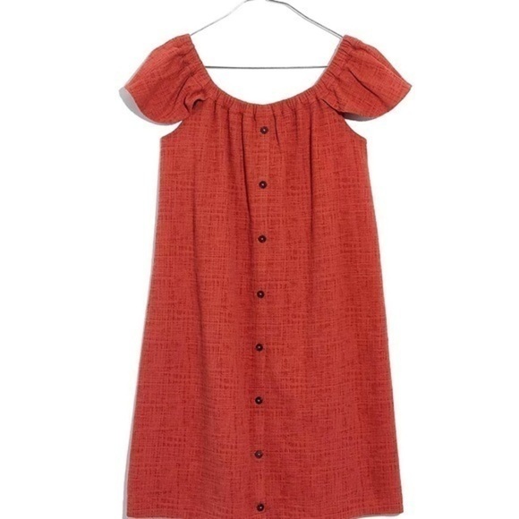 Madewell Off The Shoulder Dress Orange Textured - Picture 1 of 9